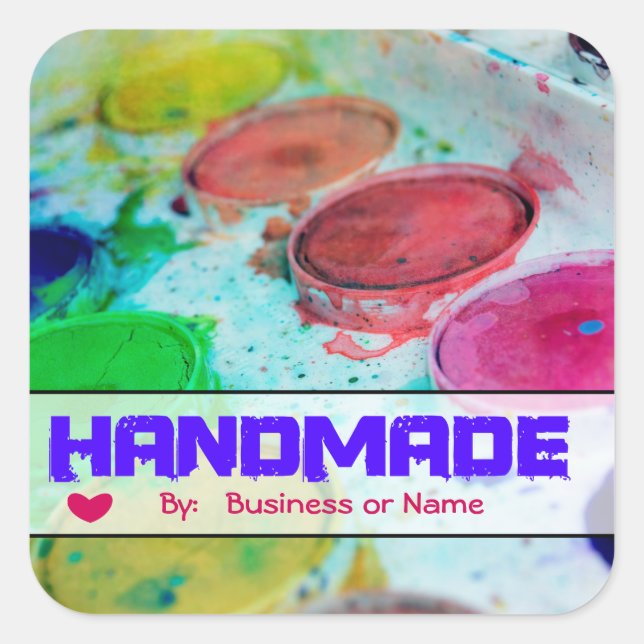 Artists Watercolor Paint Palette Handmade Square Sticker (Front)