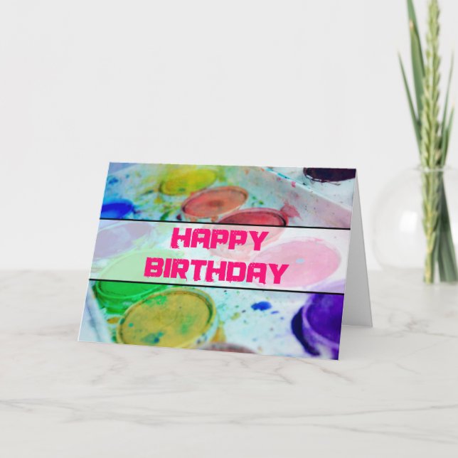 Artists Watercolor Paint Palette Happy Birthday Card (Front)
