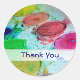Artists Watercolor Paint Palette Thank You Classic Round Sticker
