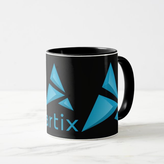 Artix double logo w/ brand name dark mug (Front Right)