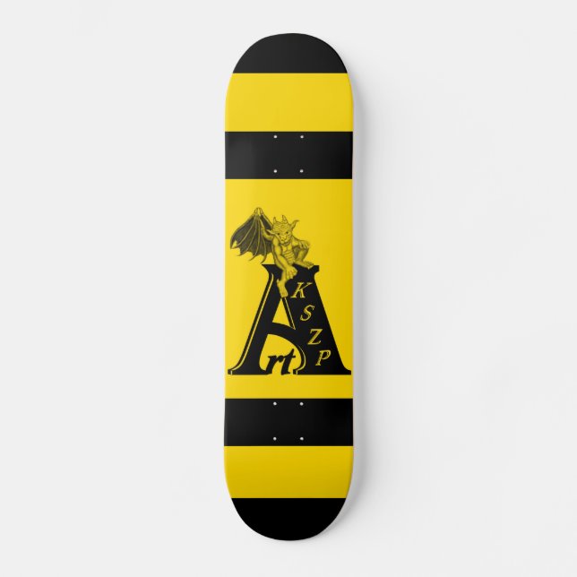 ArtKSZP Logo mit Kleine Golem schwarz gelb design Skateboard Deck (Front)