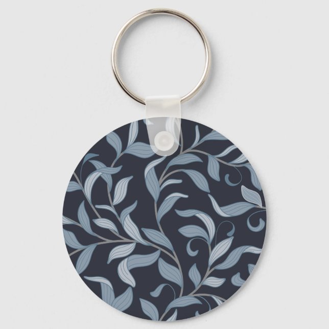 Arts and Crafts Blue Leaf Botanical Keychain (Front)