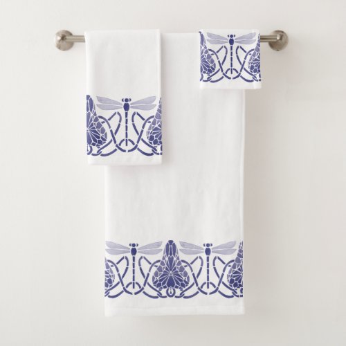 Arts And Crafts Blue  White Dragonflies Frieze Bath Towel Set