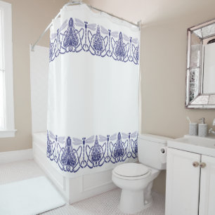 Arts And Crafts Blue & White Dragonflies Frieze Shower Curtain