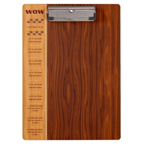 Arts and Crafts Cherry Wood _ Quick Ref Monograms Clipboard