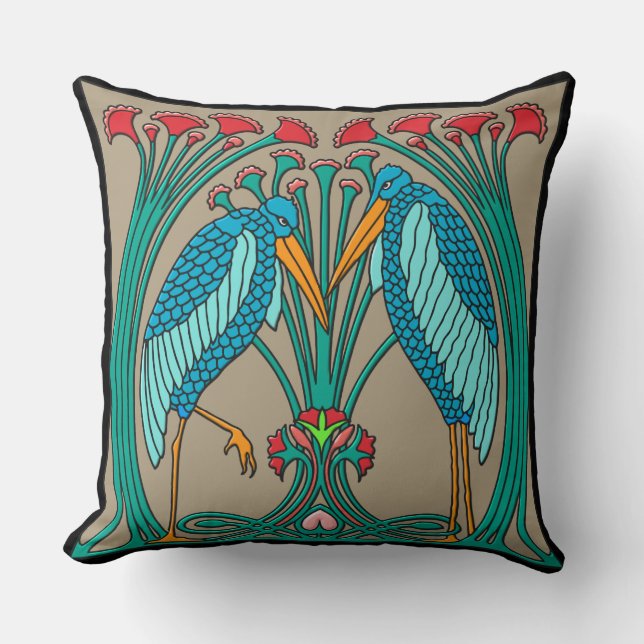 Arts and Crafts Cranes Throw Pillow (Front)