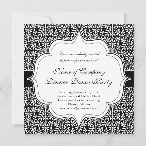 Arts and Crafts Elegant Black and White Floral Invitation