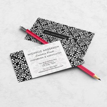 Arts And Crafts Floral Black And White Business Card by VillageDesign at Zazzle