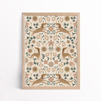 Arts and Crafts Folk Art Dog Floral Art Poster