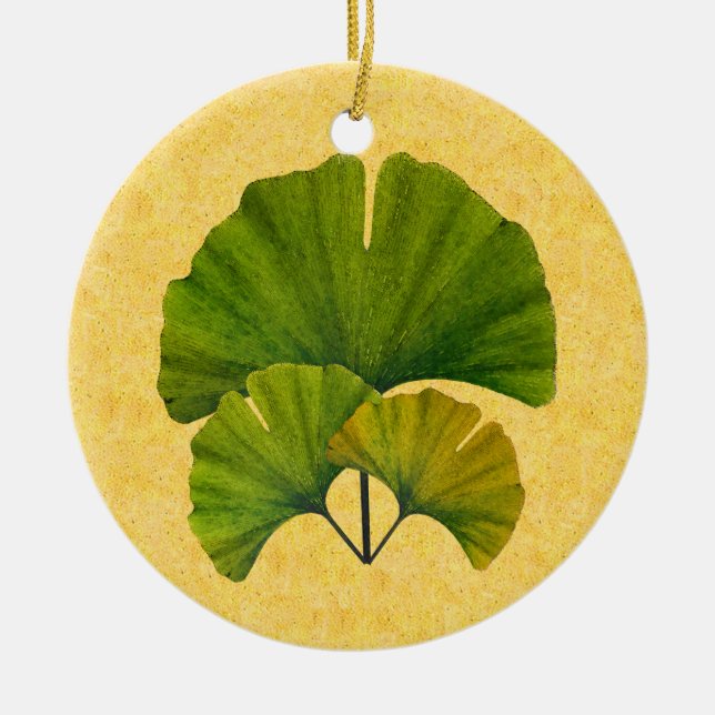 Arts and Crafts Ginkgo Leaves Design Ceramic Ornament (Front)
