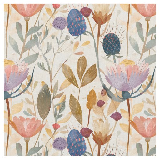 Arts and crafts inspired Scottish wildflowers Fabric