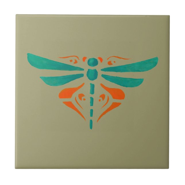 Arts And Crafts or Craftsman 1907 Dragonfly Design Ceramic Tile (Front)