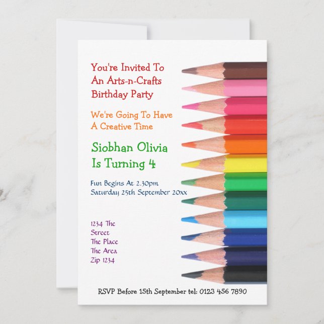 Arts and Crafts Pencil Invitation (Front)