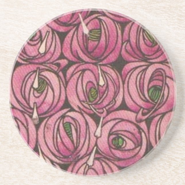 Arts and Crafts Pink Roses Drink Coaster (Front)