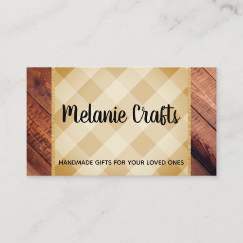 Arts and Crafts  Plaid and Wood Business Card