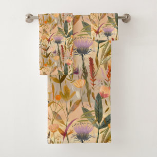 Arts and crafts Scottish thistle and wildflowers  Bath Towel Set