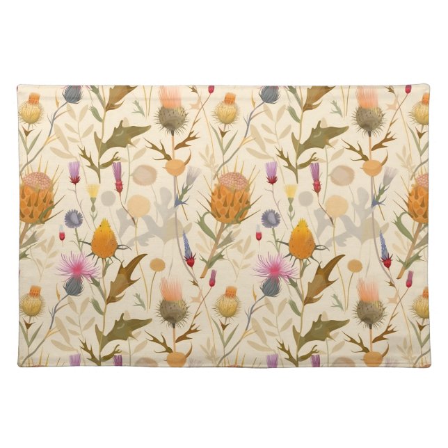 Arts and crafts Scottish thistle and wildflowers  Cloth Placemat (Front)