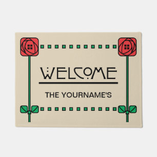 Arts And Crafts Style Personalized Welcome Doormat