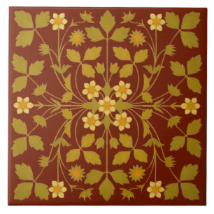 Arts And Crafts Style Strawberry Blossoms Pattern Ceramic Tile