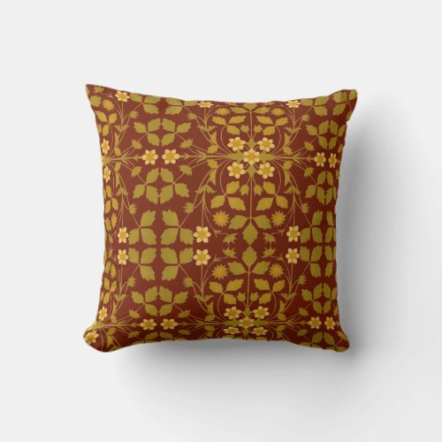 Arts And Crafts Style Strawberry Blossoms Pattern Throw Pillow