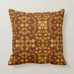 Arts And Crafts Style Strawberry Blossoms Pattern Throw Pillow