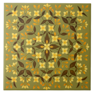 Arts And Crafts Style Syringa Blossoms Pattern Ceramic Tile