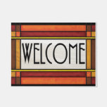 Arts and Crafts Style Welcome Mat,Brown Red Doormat