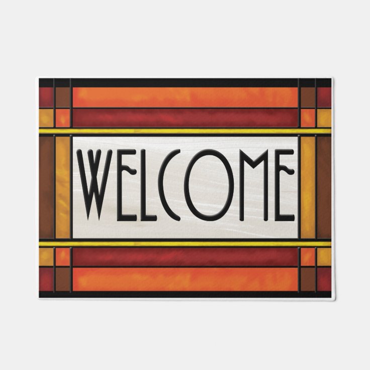 Arts and Crafts Style Mat,Brown Red Doormat Zazzle