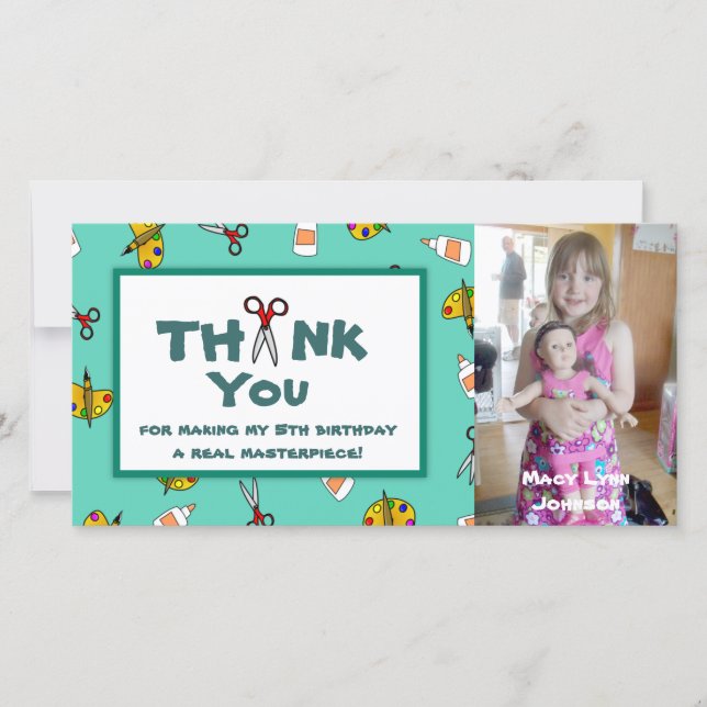 Arts and Crafts Theme Photo Thank You Note Card (Front)