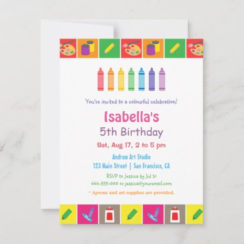 Arts and Crafts Themed Kids Birthday Party Invitation