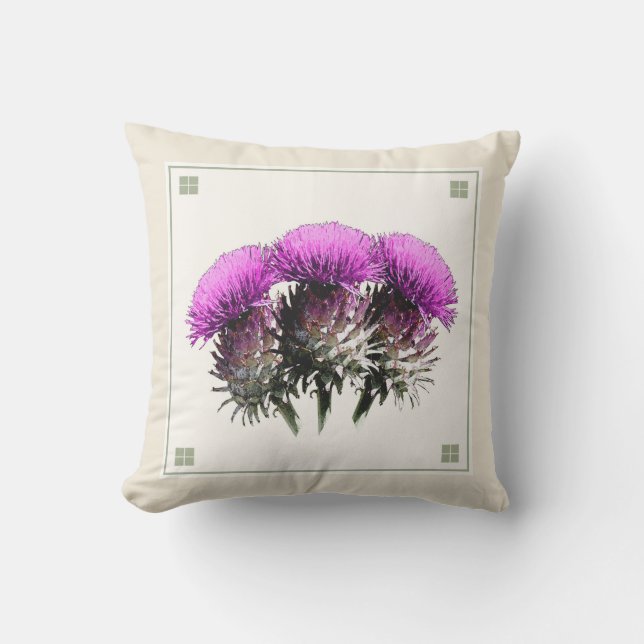 Arts and Crafts Three Thistles Outdoor Pillow (Front)