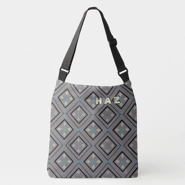 Arts and Crafts Tile in Gray and Black - Monogram Crossbody Bag (Front)