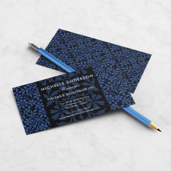 Arts And Crafts Vintage Blue Floral Business Card by VillageDesign at Zazzle