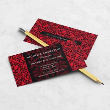 Arts And Crafts Vintage Red And Black Elegant Mini Business Card by VillageDesign at Zazzle
