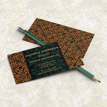 Arts And Crafts Vintage Red And Green Elegant Business Card by VillageDesign at Zazzle