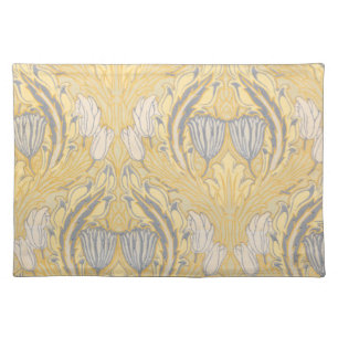 Arts and Crafts Walter Crane Blue White Tulips Cloth Placemat
