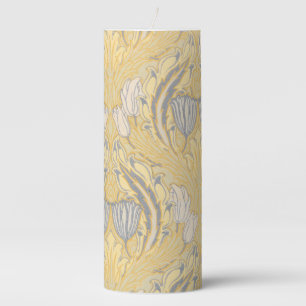 Arts and Crafts Walter Crane Blue White Tulips Pillar Candle