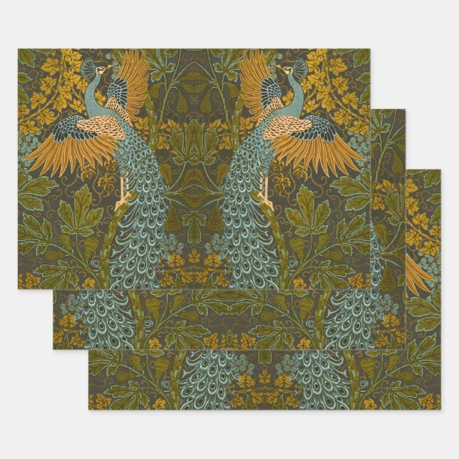 Arts and Crafts Walter Crane Peacock Pattern Wrapping Paper Sheets (Set)