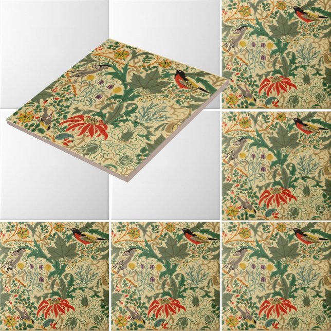 Arts & Crafts Birds & Flowers Pattern by Voysey Ceramic Tile (Creator Uploaded)