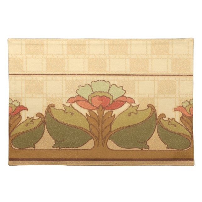Arts & Crafts, Craftsman or Mission Style Flowers Cloth Placemat (Front)