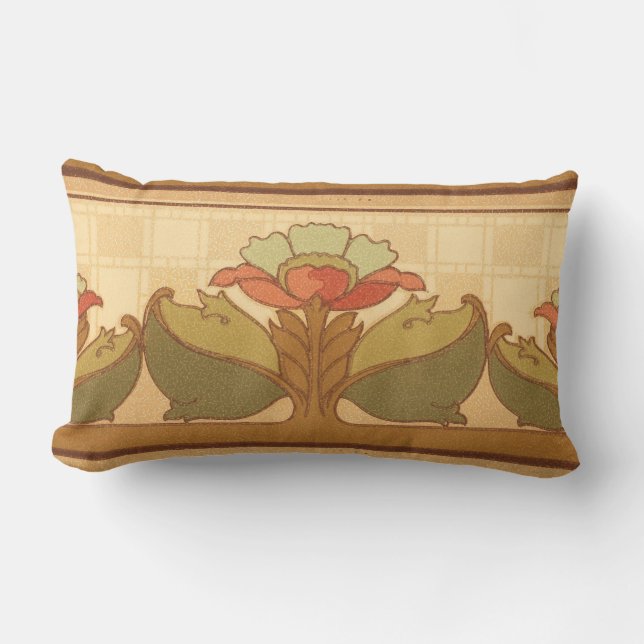 Arts & Crafts, Craftsman or Mission Style Flowers Lumbar Pillow (Front)