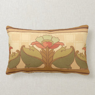 Arts & Crafts, Craftsman or Mission Style Flowers Lumbar Pillow