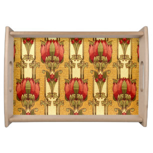 Arts & Crafts, Craftsman or Mission Style Flowers Serving Tray