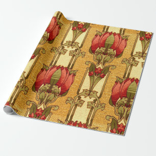 Arts & Crafts, Craftsman or Mission Style Flowers Wrapping Paper