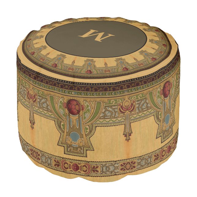 Arts & Crafts, Craftsman or Mission Style Roses Pouf (Angled Front)