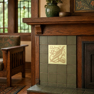 Arts & Crafts Craftsman Style Bird In Foliage Ceramic Tile
