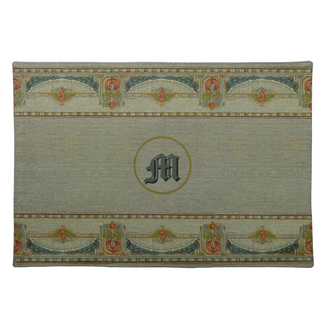 Arts & Crafts, Craftsman Style Monogram Cloth Placemat (Front)