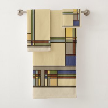 Arts & Crafts Fall Geometric Pattern Bath Towel Set by RantingCentaur at Zazzle