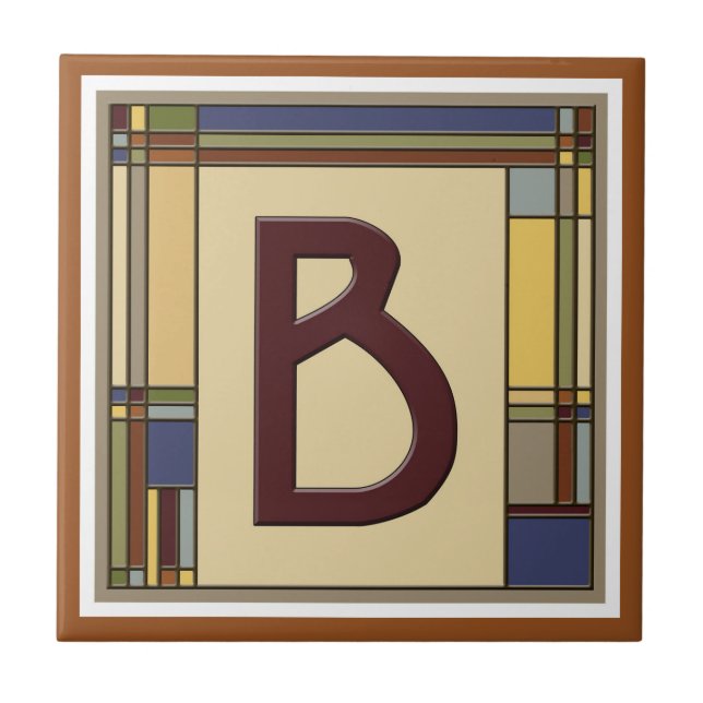 Arts & Crafts Geometric Initial B Ceramic Tile (Front)