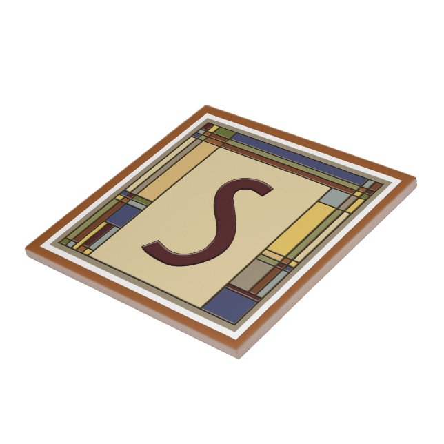 Arts & Crafts Geometric Initial S Ceramic Tile (Side)